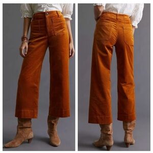 Maeve by Anthropologie “The Colette” Orange Brown Corduroy Wide Leg Pants